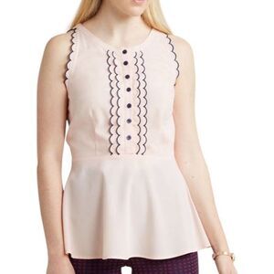 Modcloth Women Light Pink and Dark Blue Scalloped Sleeveless Blouse - GUC